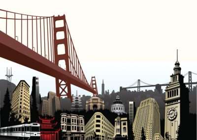 illustration of world city landmarks