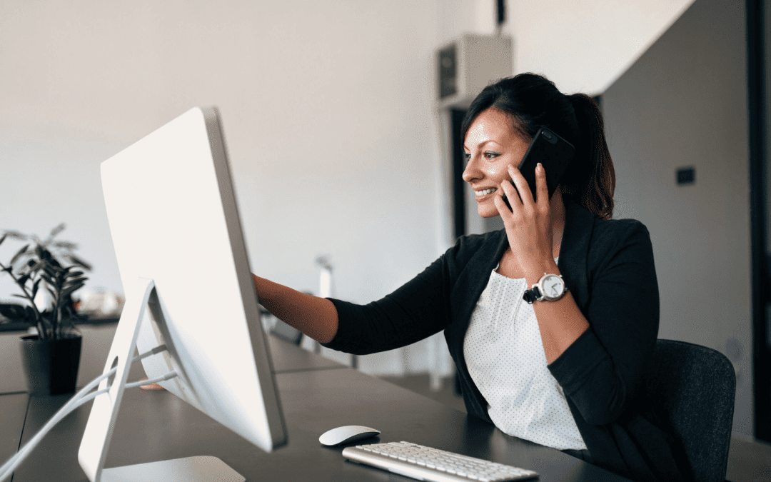 woman working in dark office