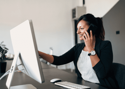 woman working in dark office