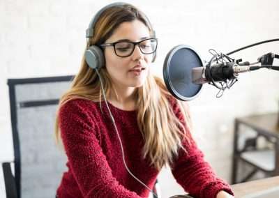 woman in front of a microphone