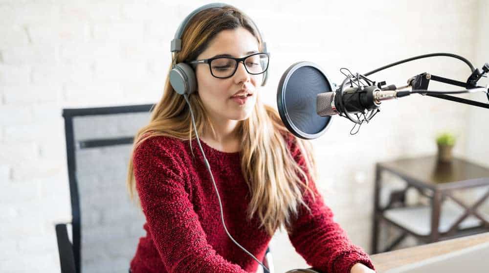 woman in front of a microphone