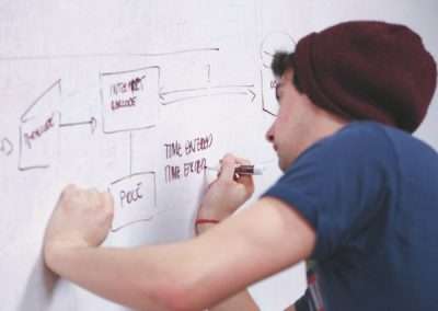 man writing on a whiteboard in black marker