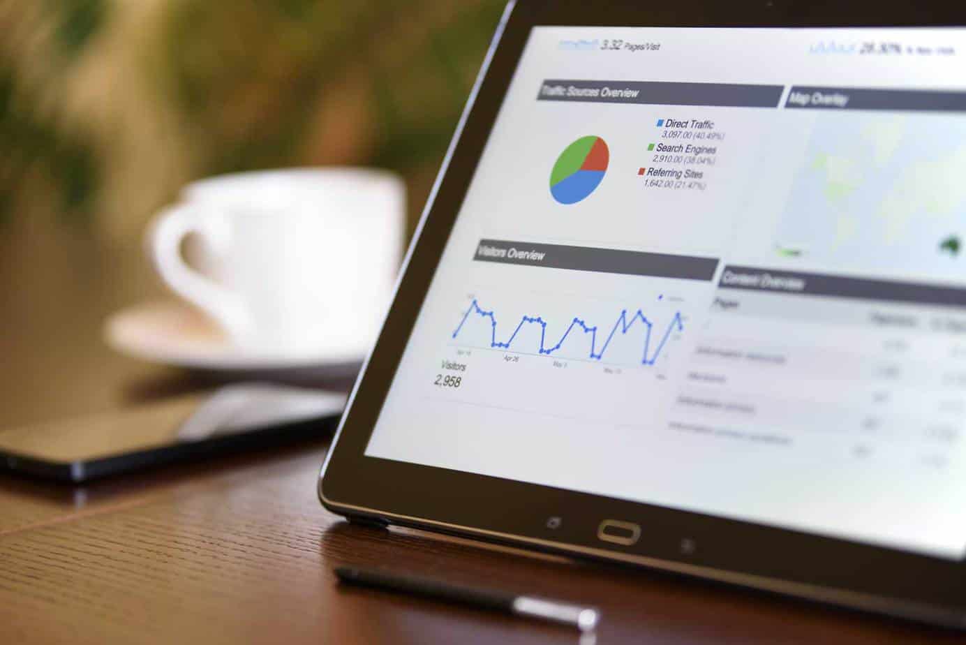 Tablet with financial metrics on screen