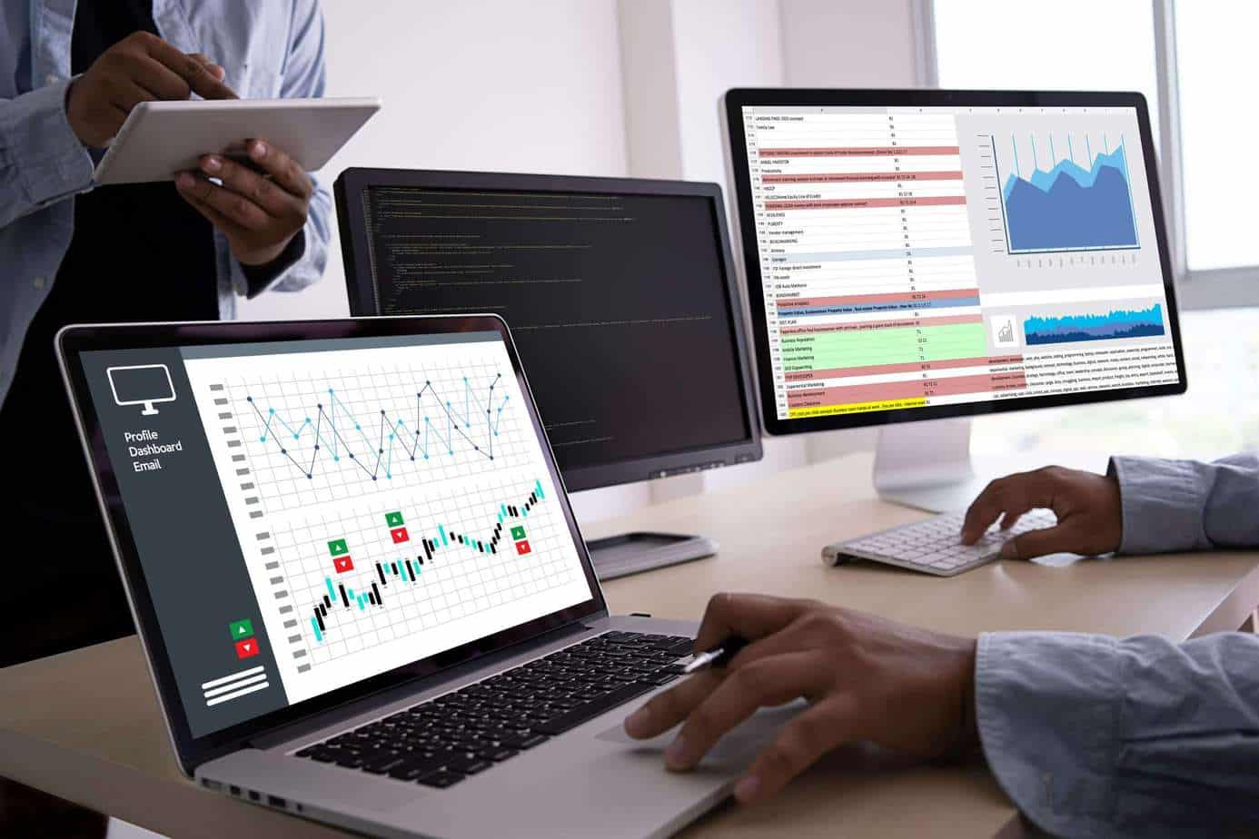 data analytics on computer screens