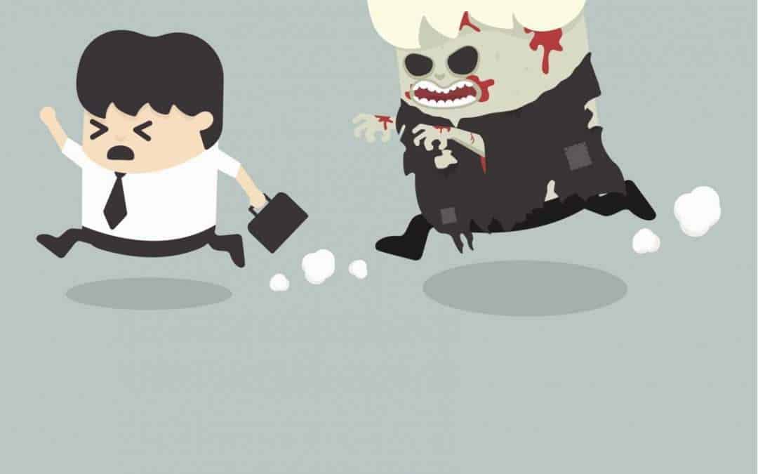 illustration of zombie chasing businessman