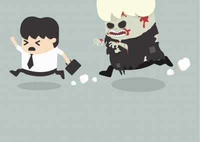 illustration of zombie chasing businessman