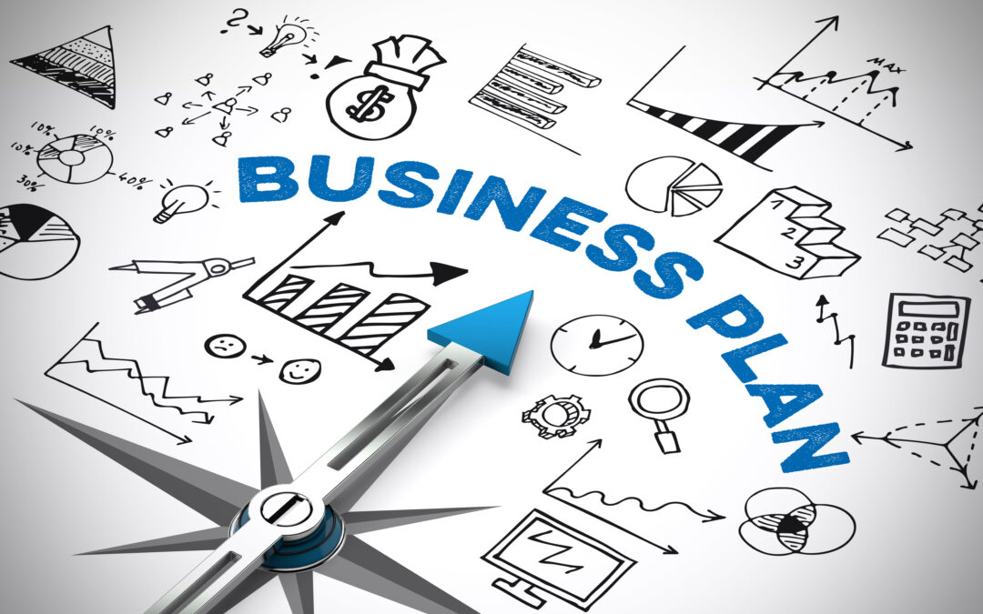 a compass pointing to 'Business Plan".