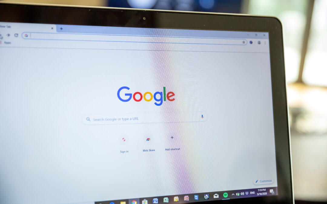 Google search engine and logo on laptop screen