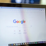 Google search engine and logo on laptop screen