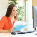 Litigation paralegal working in office.