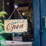Small business open sign on door 