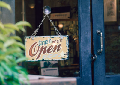 Small business open sign on door