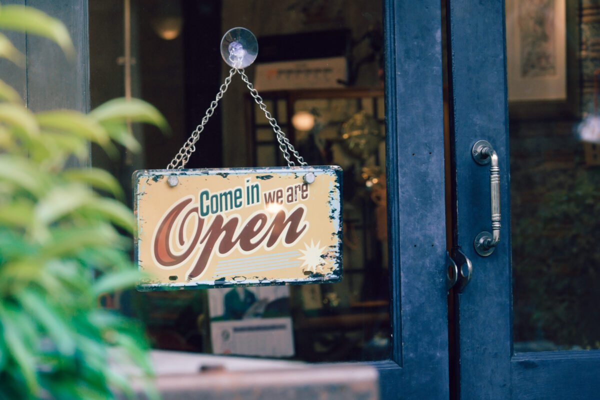Small business open sign on door 