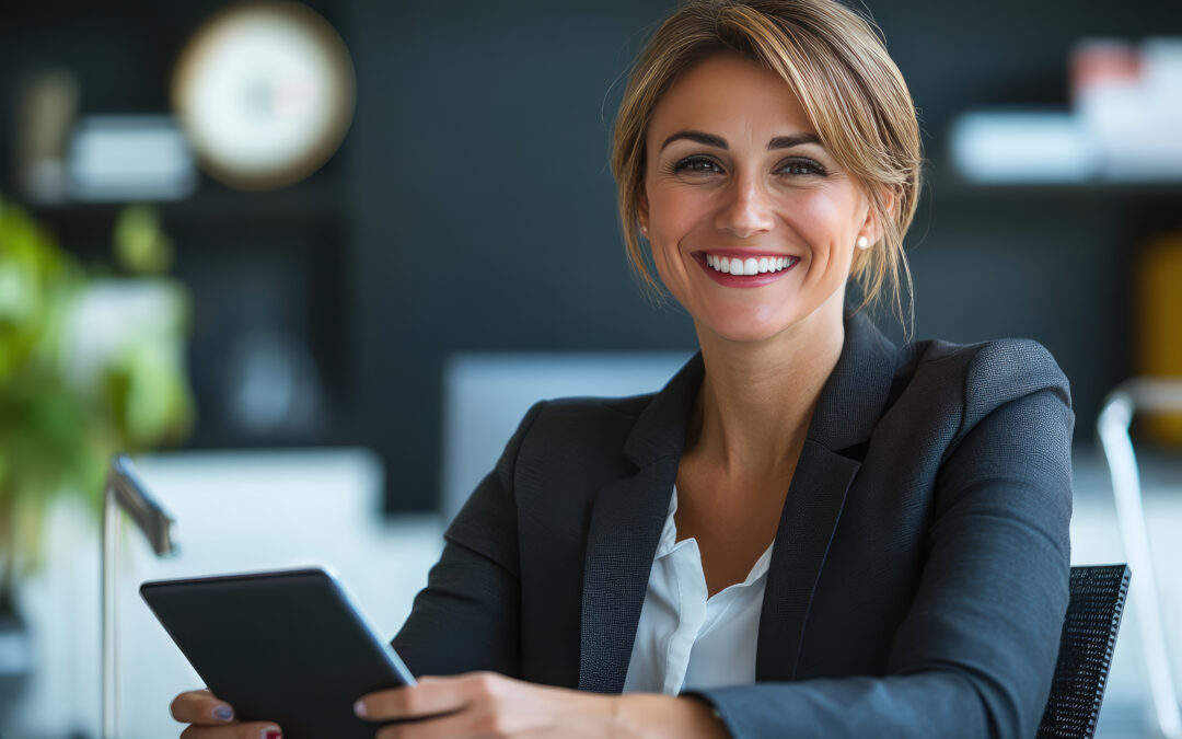 happy successful paralegal working at law firm