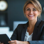 happy successful paralegal working at law firm