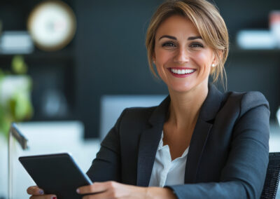 happy successful paralegal working at law firm