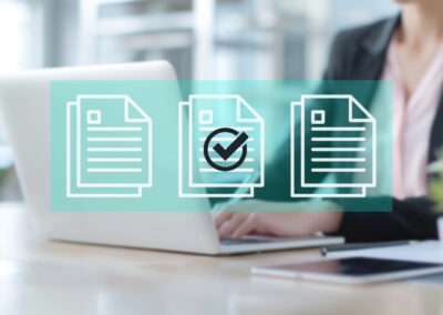 Attorney on laptop with workflow overlay