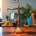 Legal scale showing balance between money and growth.