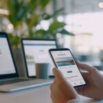 Lawyer viewing a newly launched law firm website on a laptop and mobile phone.