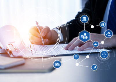 Lawyers office showing concept of virtual legal support.