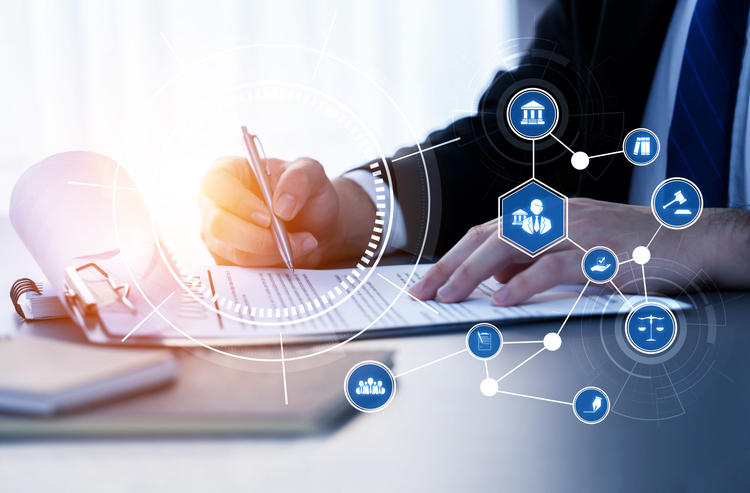 Lawyers office showing concept of virtual legal support.