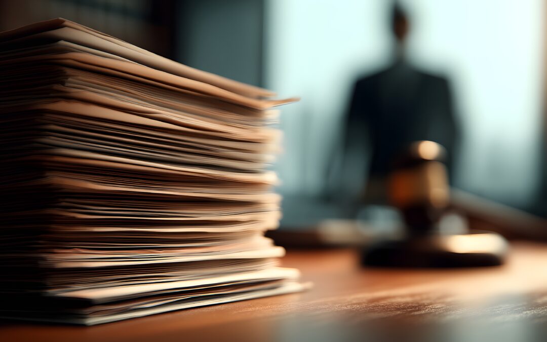 Paperwork piling up on contract attorney's desk
