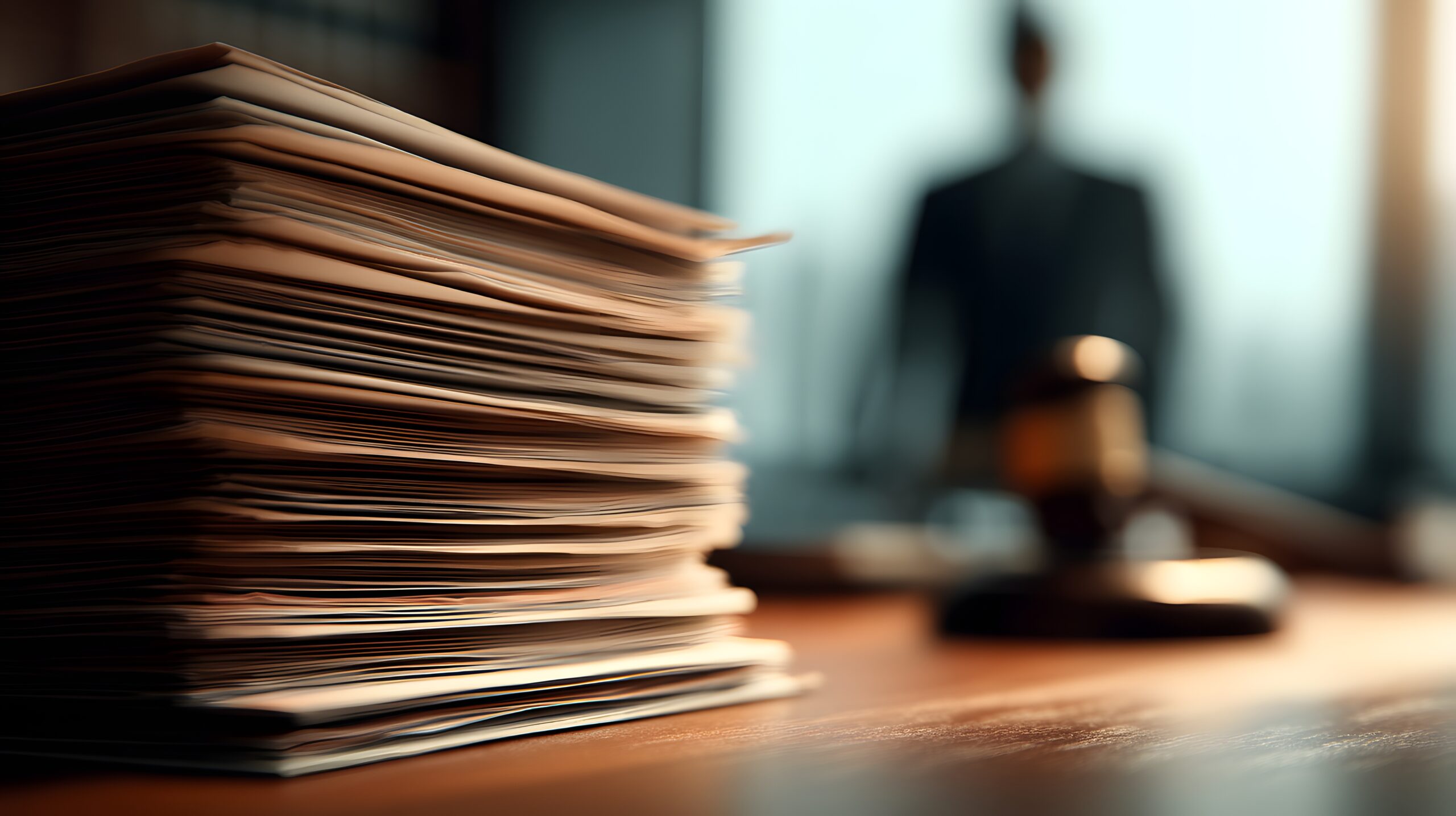 Paperwork piling up on contract attorney's desk