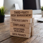 A stack of wooden blocks labeled with risks of hiring offshore paralegals