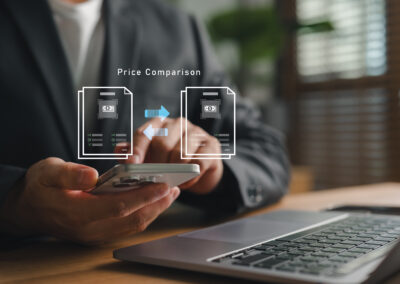 Attorney comparing quotations and making hiring decisions through digital platform.