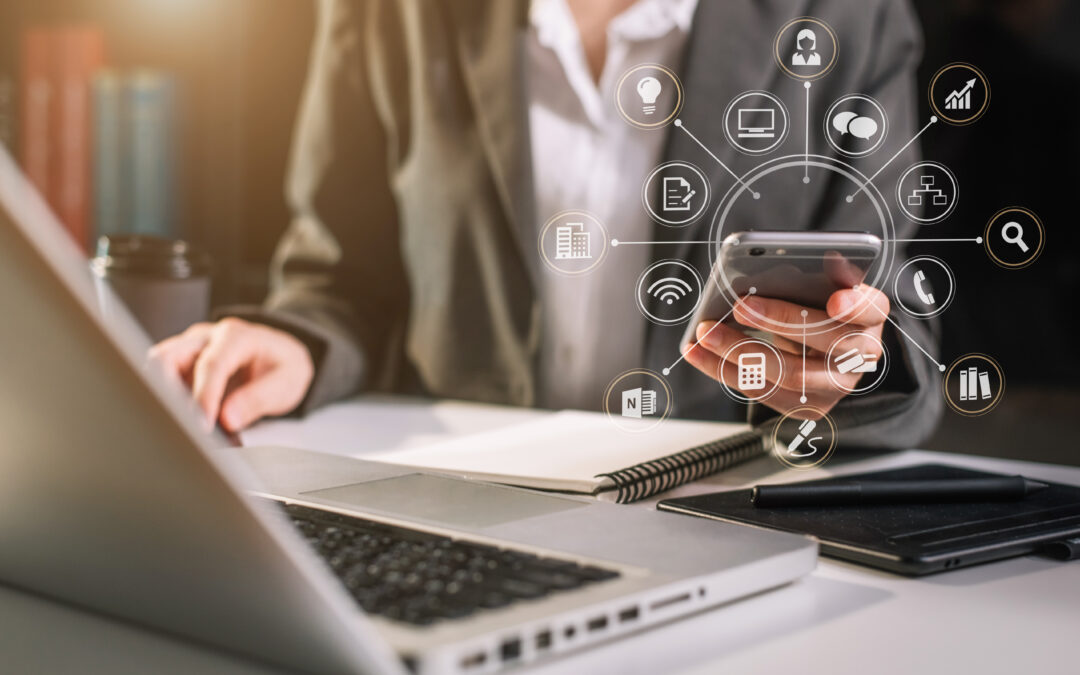 Attorney working with smart phone and laptop