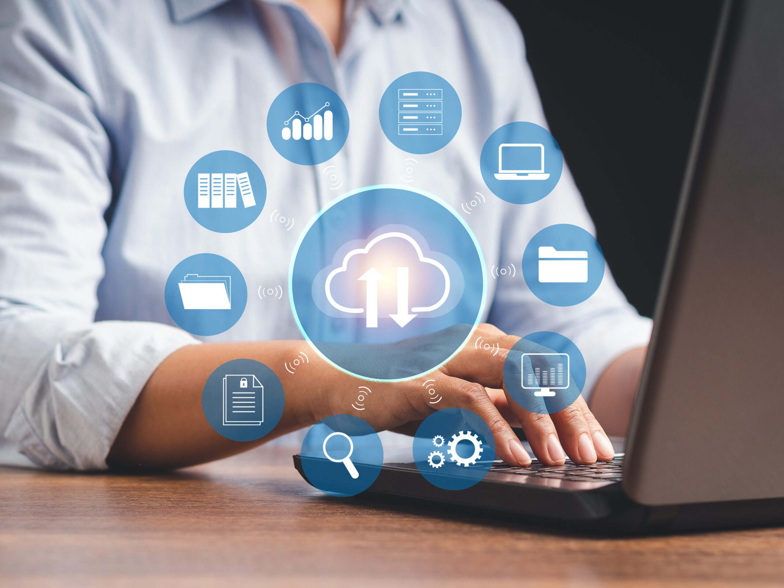 startup executive using laptop